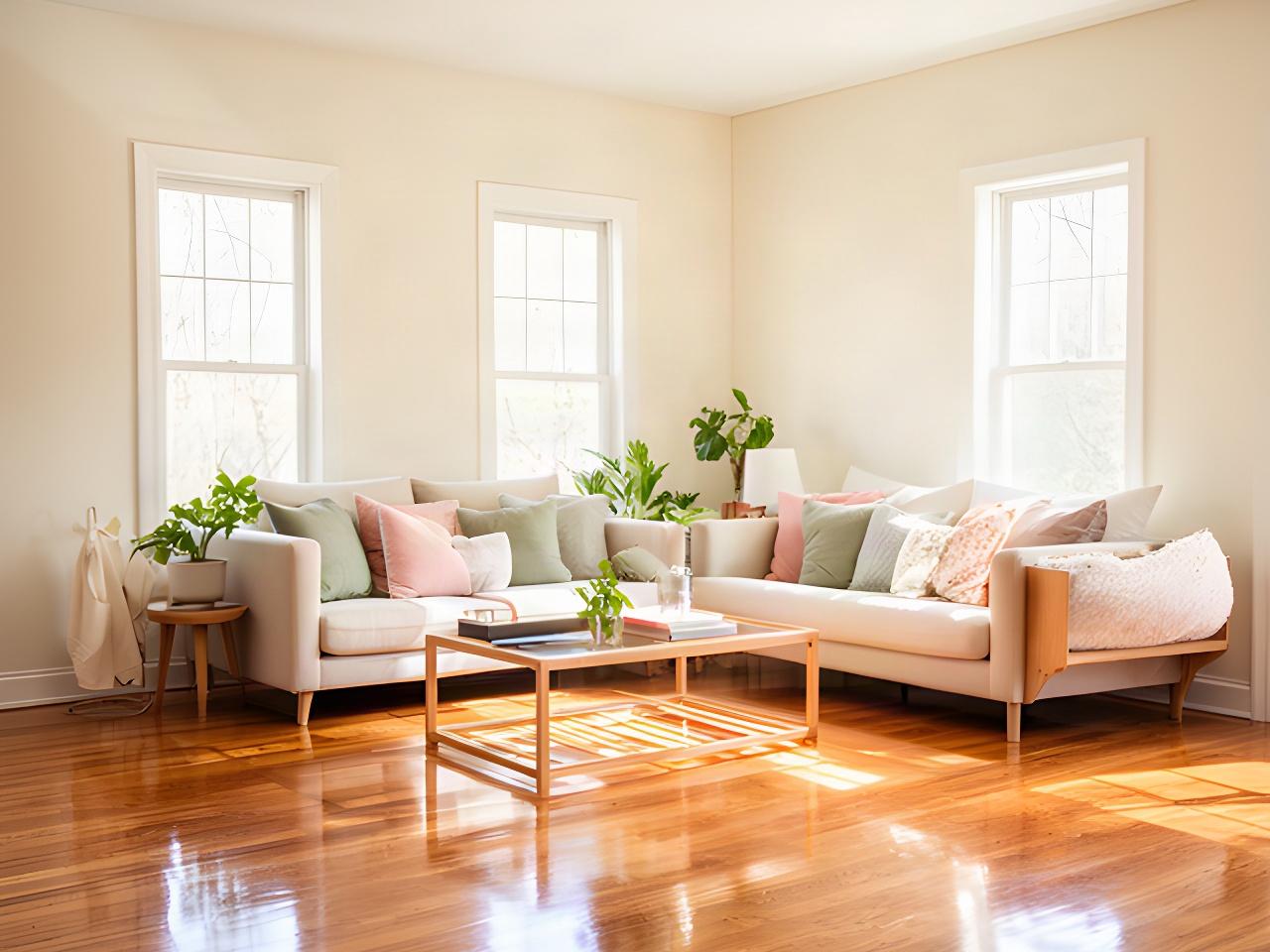 Sunlit Clarksville living room with polished floors, fresh cushions, and a spotless coffee table